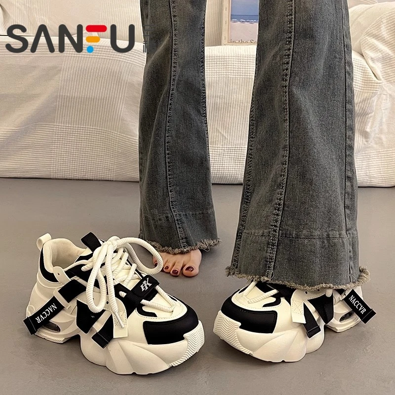 三福厚底老爹鞋女春秋季炸街增高2025年新款网红韩系休闲运动鞋女