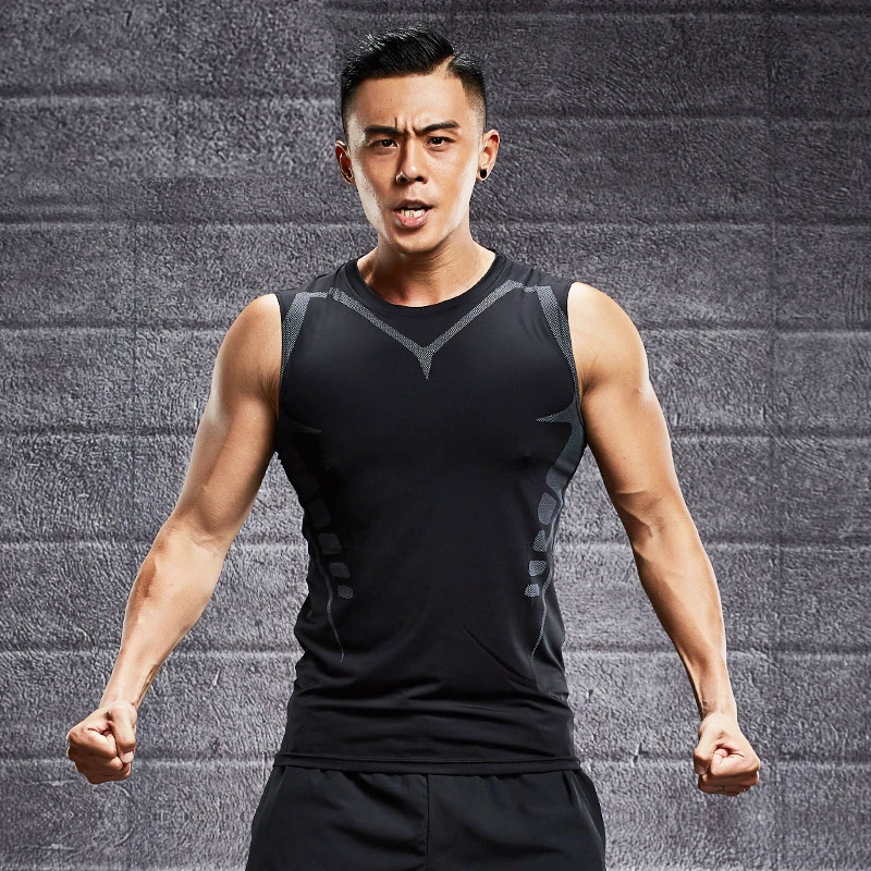 健身衣服男夏季速干T恤无袖坎肩紧身衣跑步训练服弹力背心6331