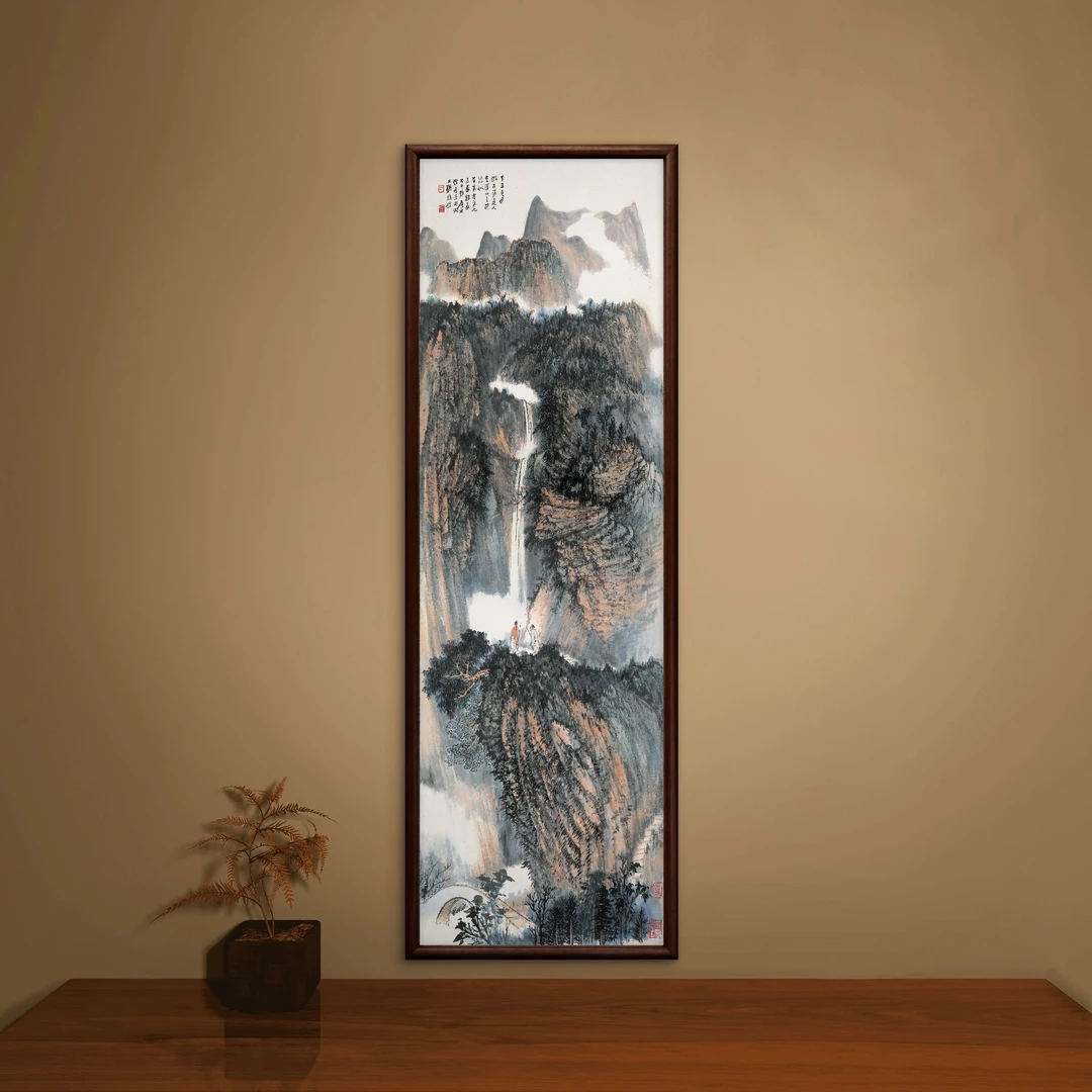 9226-40*120石溪燕山图中式装饰画实木玄关书房