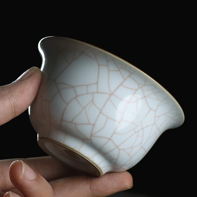 清沐堂主 茶养开片月白汝窑大压手杯 冰裂釉陶瓷茶具茶杯主人单杯