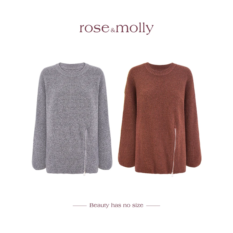 微胖定制【慵懒法则】1oo羊毛拉链设计毛衣宽松长袖针织衫RAM351