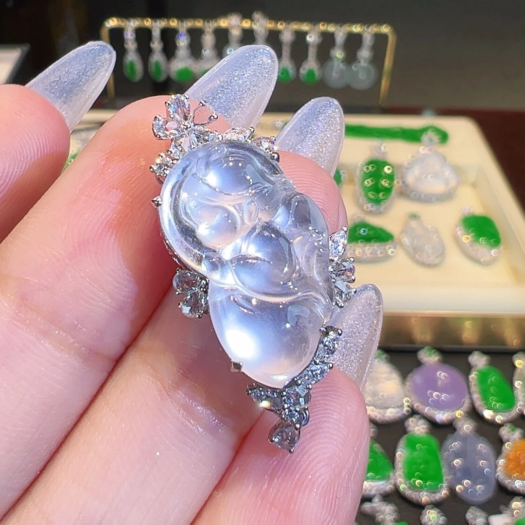 翡翠吊坠(不含链)18K金镶嵌翡翠