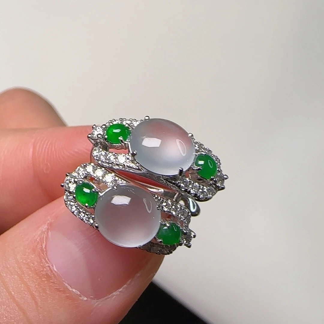 翡翠18K金镶嵌耳饰天然翡翠