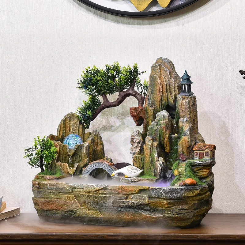 山水景观桌面风水轮假山流水循环水乔迁新居开业礼物喷泉摆件