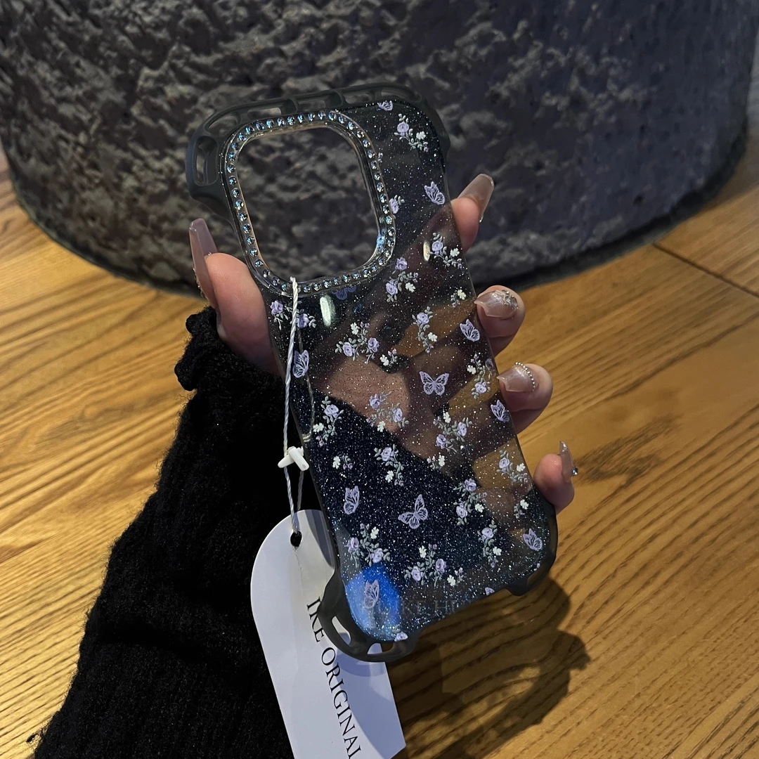 高级感奢华闪粉无边框适用iPhone16promax苹果15手机壳14挂绳孔女