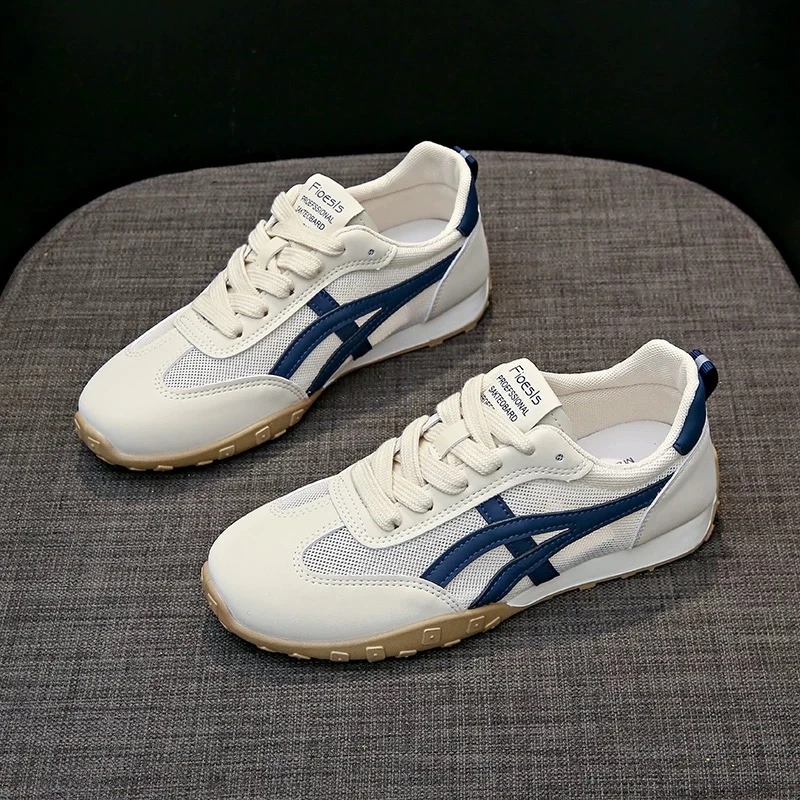 三福阿甘鞋女2025新款夏季薄款网面透气百搭小白休闲运动德训鞋子