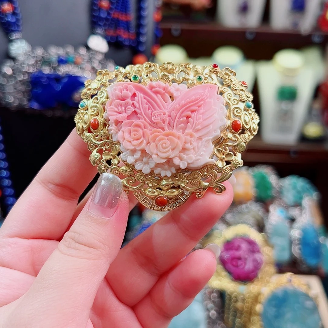 银S925镶嵌贝壳吊坠国风