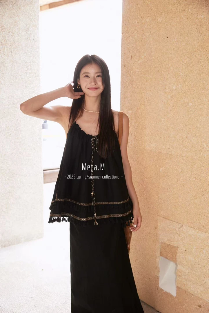 福秒-喜欢这个！棉麻流苏挂脖背心吊带（MG01223#）MG