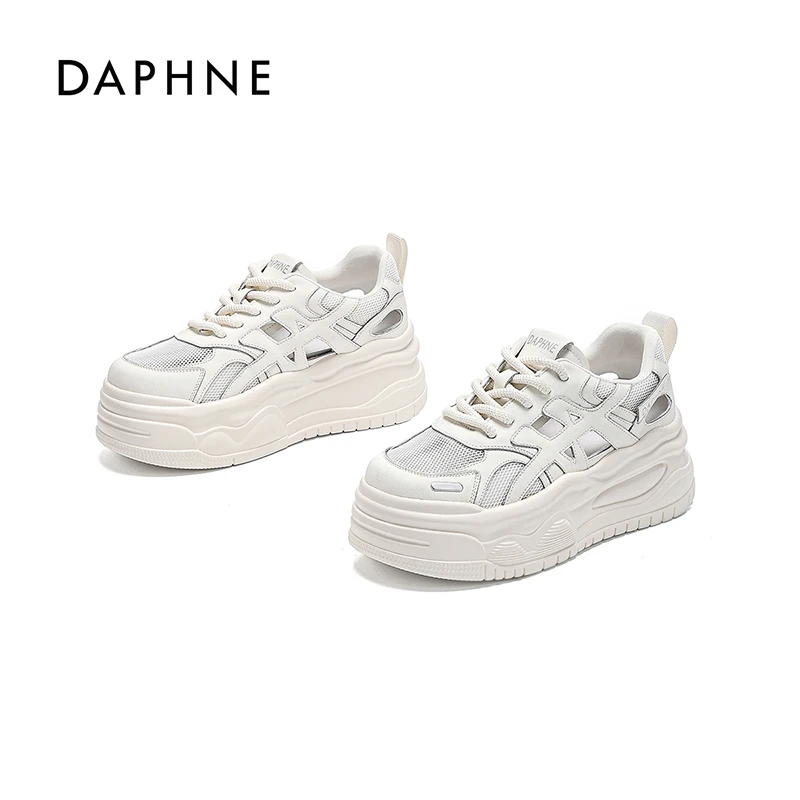 达芙妮镂空板鞋女2026夏季新款专柜正品时尚百搭增高厚底小白鞋L