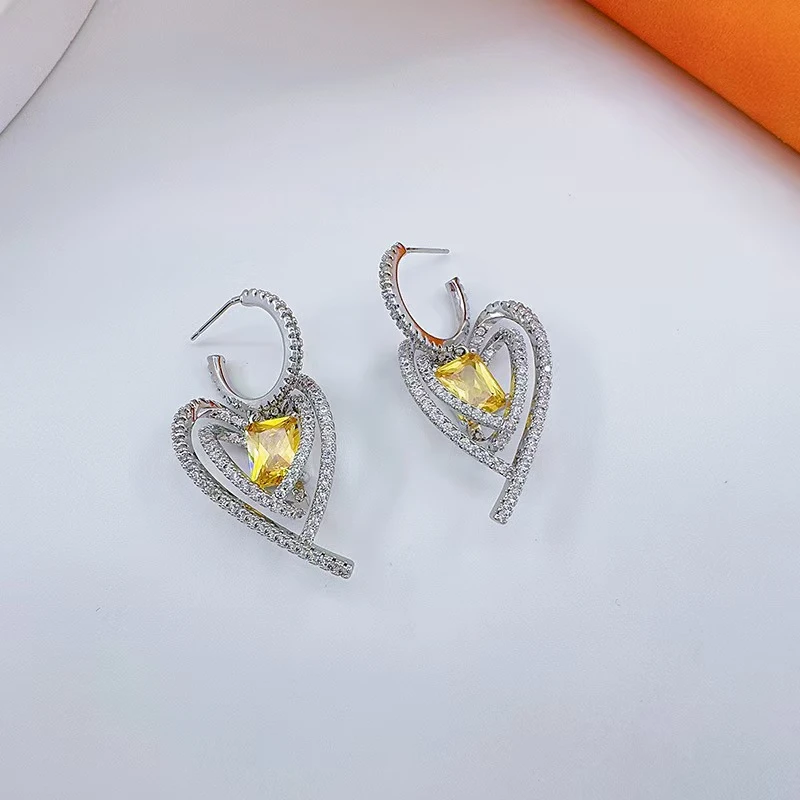 合金合成锆石耳饰 彩钻方糖爱心耳钉DP1861