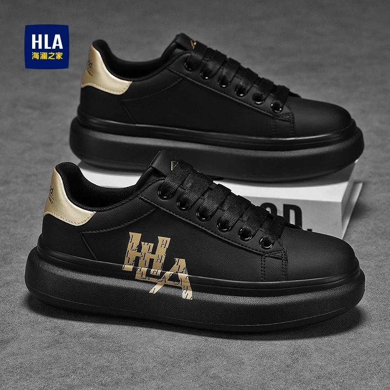 海澜之家男鞋冬季黑色厚底休闲板鞋时尚百搭皮面户外旅游运动潮鞋