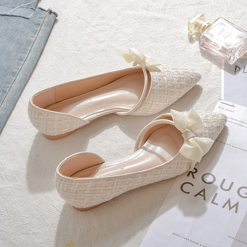 302尖头单鞋女2024年春秋新款小香风平底休闲鞋百搭软底豆豆鞋