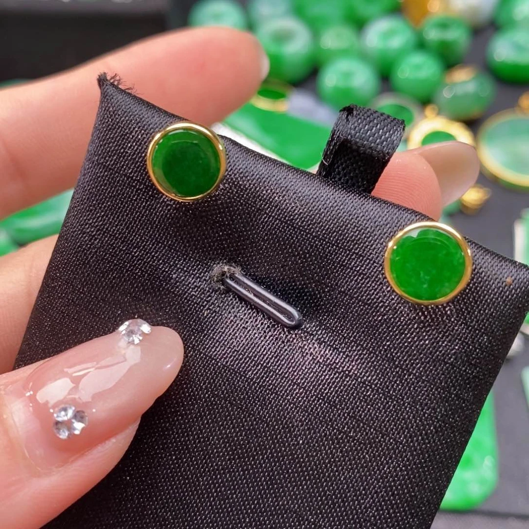 翡翠耳饰银S925镶嵌翡翠