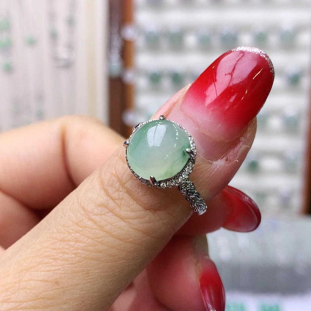 银S925镶嵌戒指翡翠082