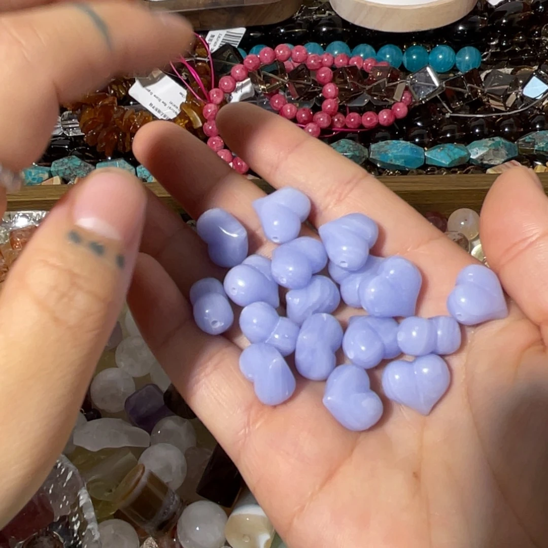 玛瑙/玉髓散珠蓝纹玛瑙爱心到手3个