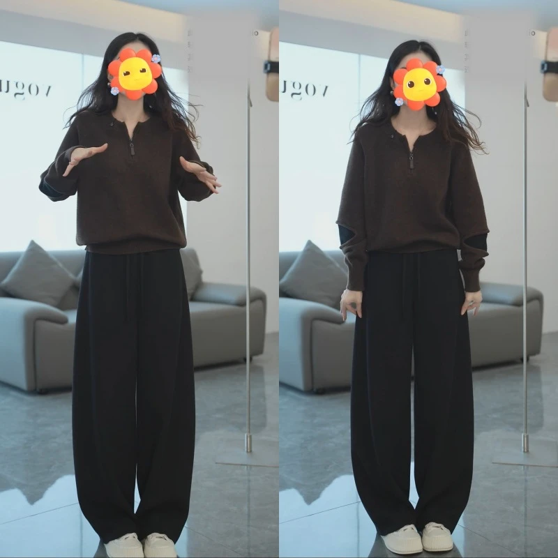 秋冬新款舒适软糯休闲针织衫+百搭显瘦弯刀休闲裤LK2507482