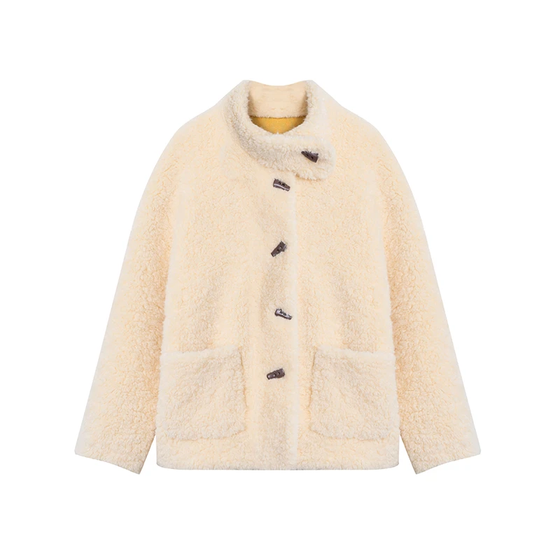 【私人高定】立领牛角扣大口袋显瘦时尚百搭毛毛外套A2767