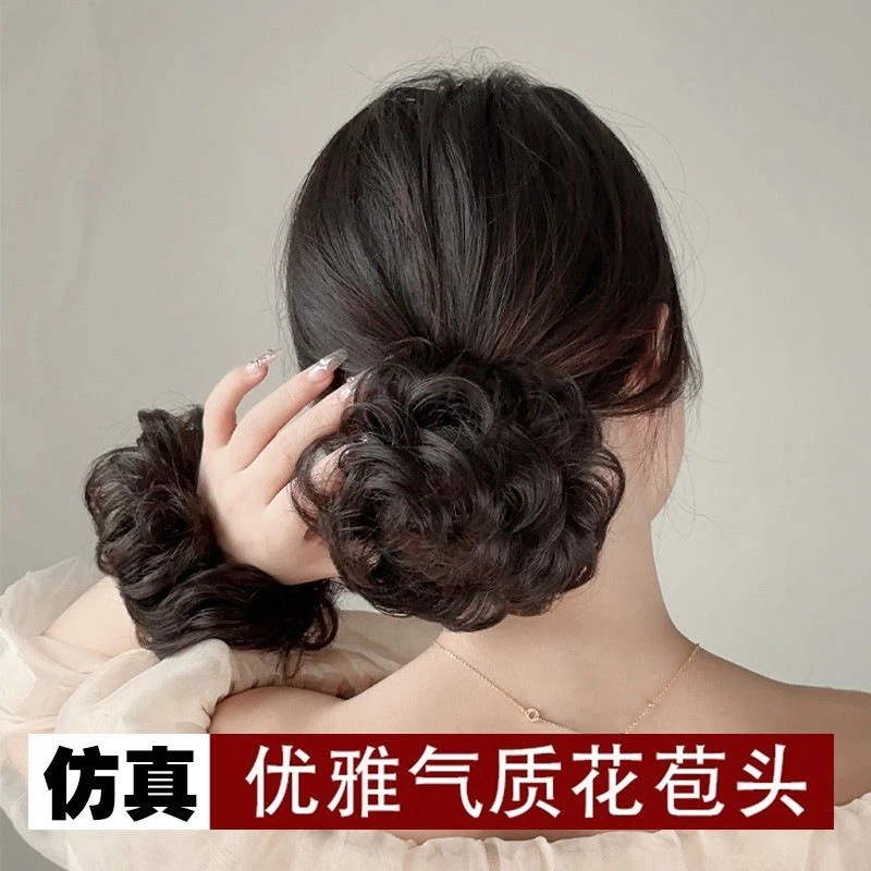 丸子头时尚花苞头卷发假发圈高温丝气质仿真发圈丸子头假发发圈