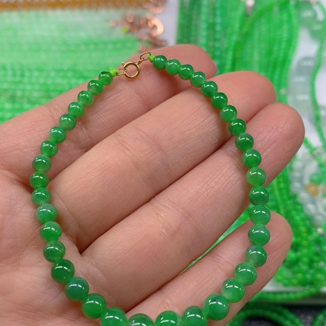 翡翠颈饰18K金镶嵌冰种阳绿塔手链4.2，6.2m' m