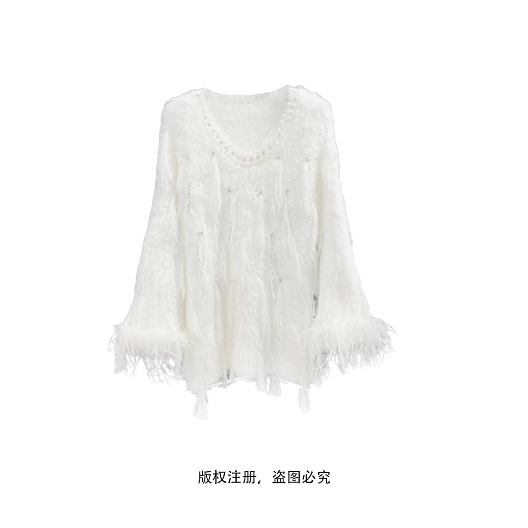 上衣蕾丝开衫小香风毛衣气质白色时尚轻奢2412031