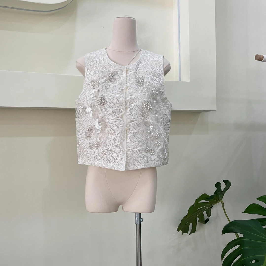 气质时尚百搭刺绣马甲常规款流苏短款圆领马夹女装7127