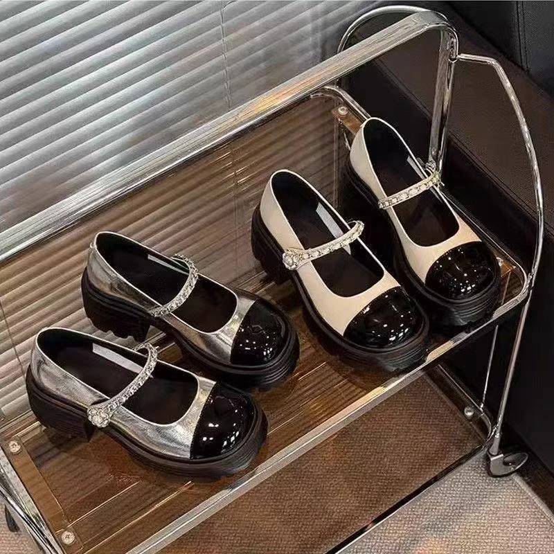 蕊风厚底增高玛丽珍鞋女夏季2025新款时尚小香风百搭圆头粗跟凉鞋