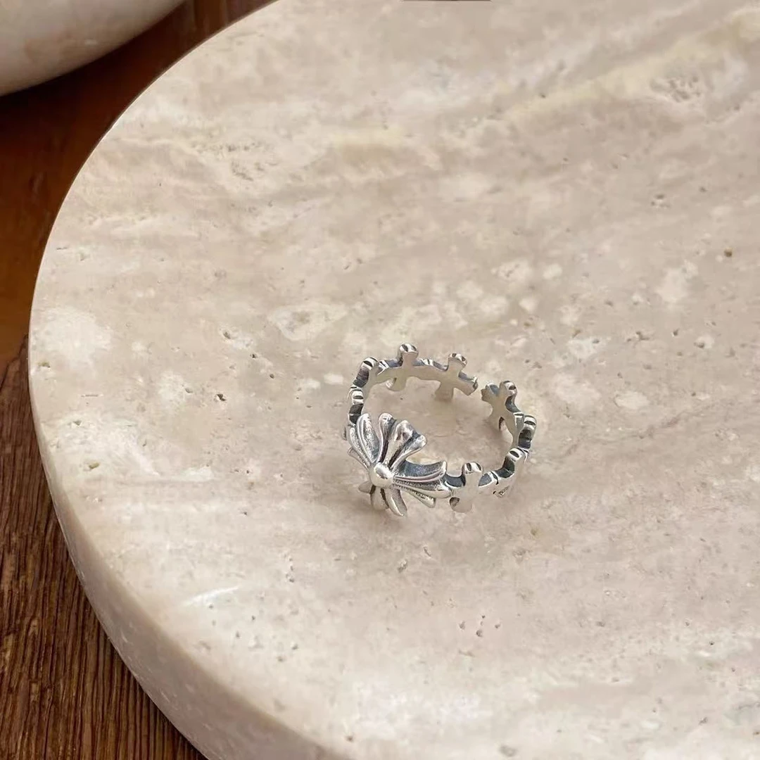 925银戒指 韩版设计师款克克十字架尾戒戒指高级ins风1073