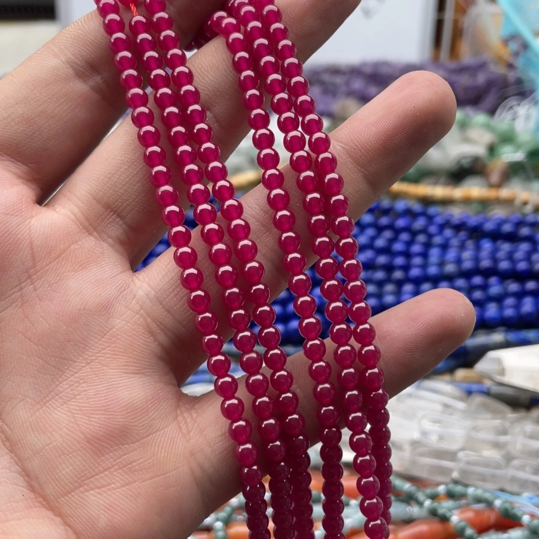 玛瑙/玉髓合金珠宝半成品一条装卡4mm红刚玉圆珠