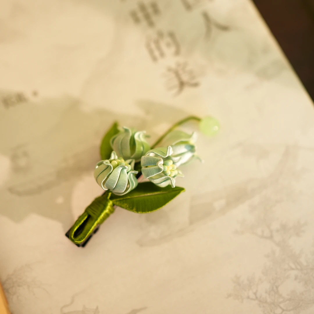 【铃兰发夹】淡绿色 非遗缠花工艺 日常国风仙女百搭礼品