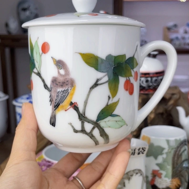 杯办公杯手绘釉下彩
