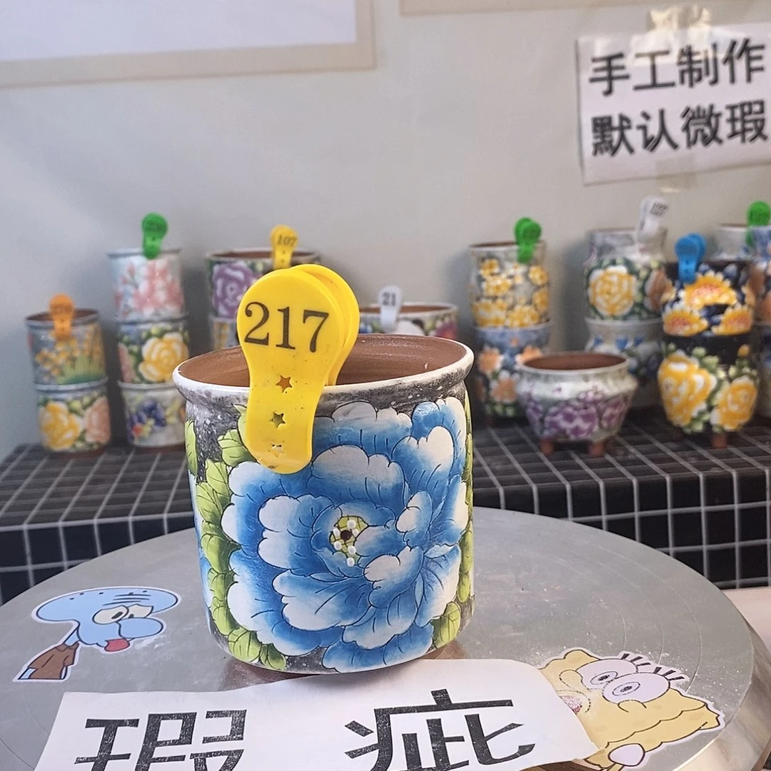 红泥花盆红陶手绘花盆