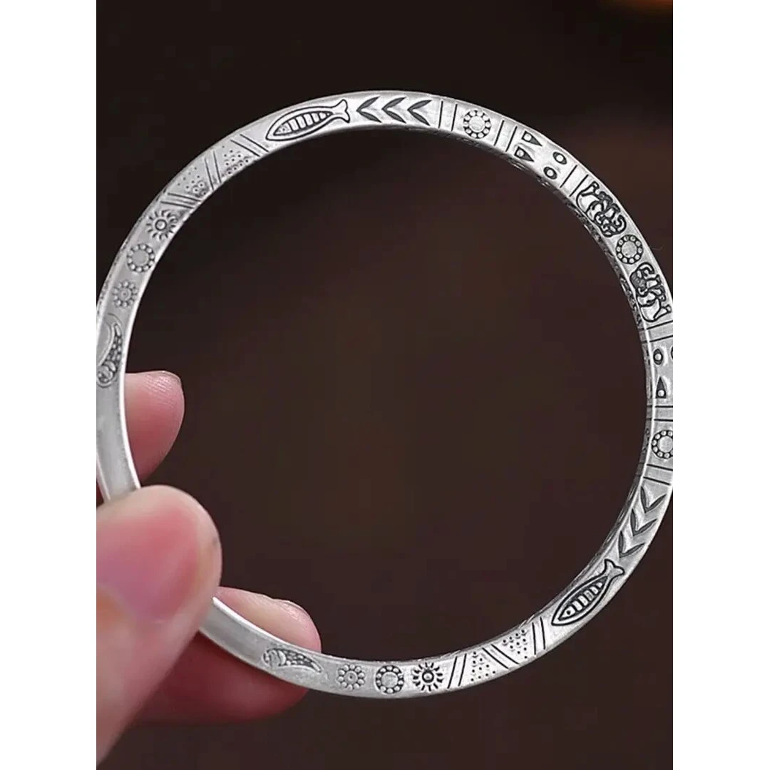 足银手镯 足银手镯 999.9个性莫比乌斯环图腾银手镯开口情侣镯子