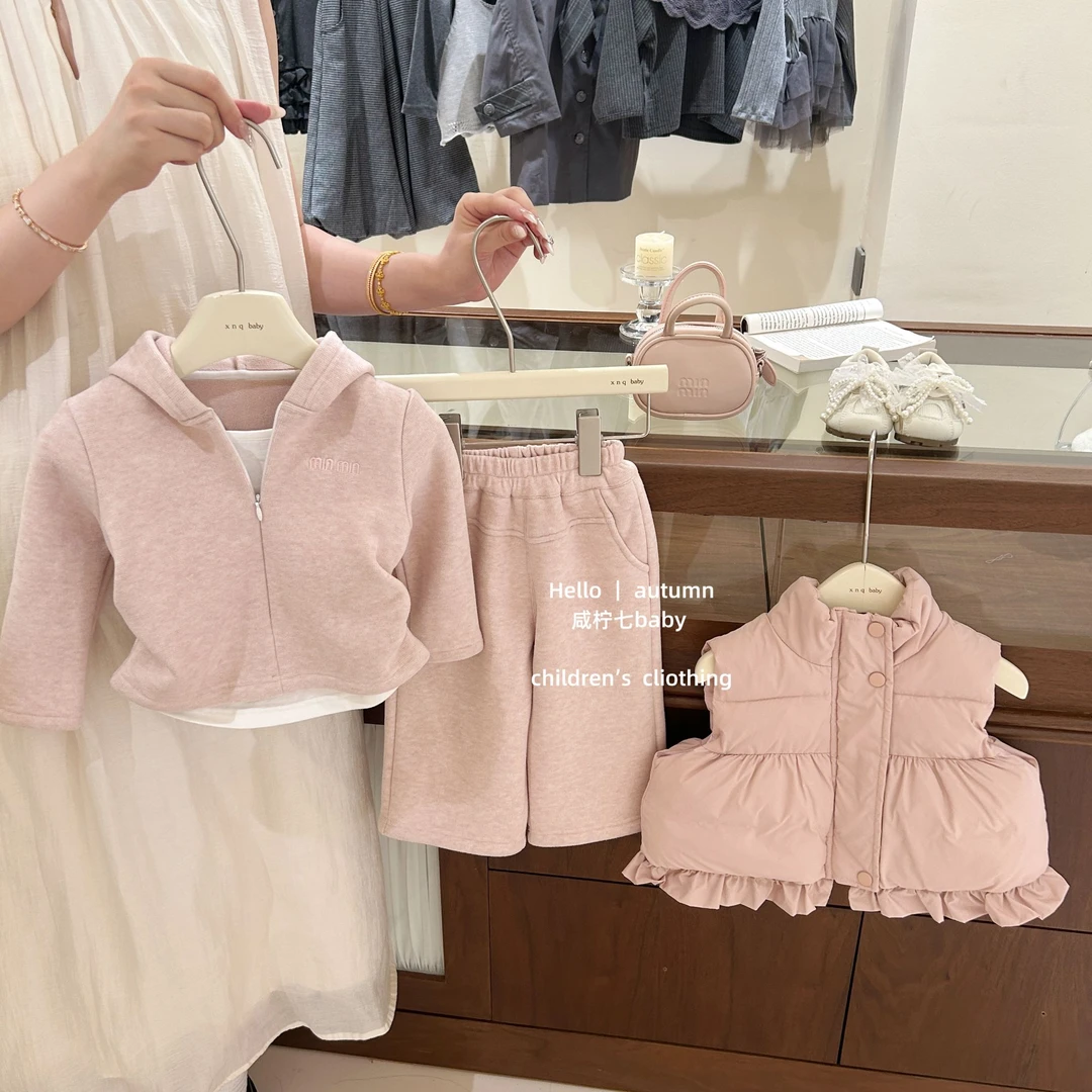 【咸柠七】女童洋气秋冬连帽卫衣套装时髦加绒女孩阔腿裤韩系两件套