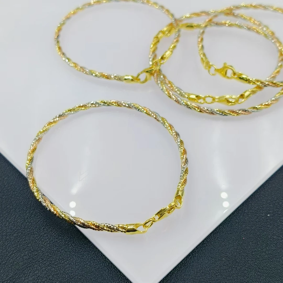 925银手链 「戴琴珠宝」FR6726-银三色扭扭手圈(多样性发其一)