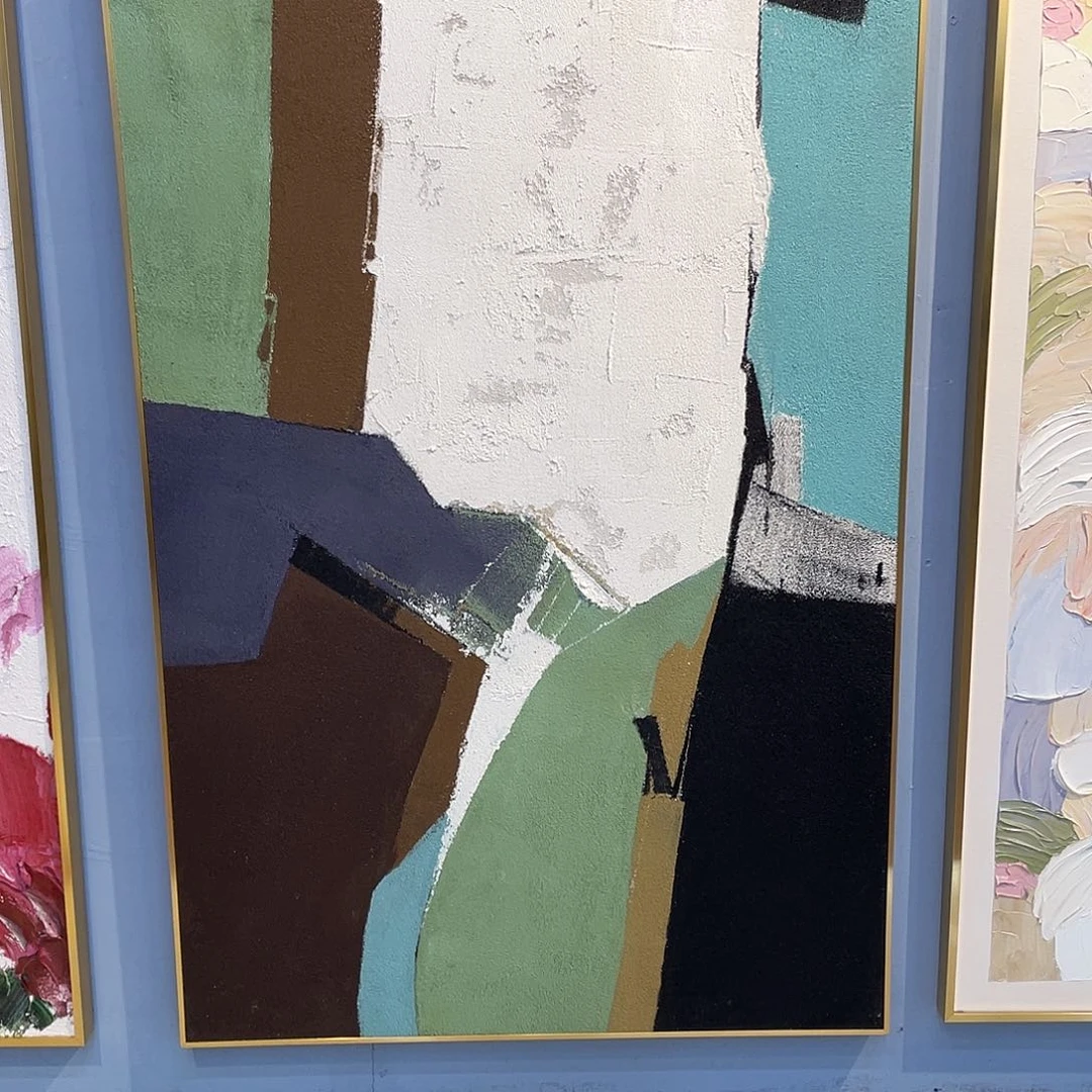 竖款砂岩莫兰迪色调抽象画80x120带框