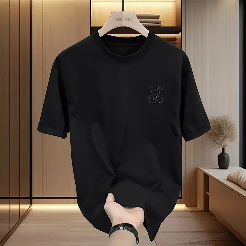 oversize慵懒风刺绣男女情侣款轻奢圆领宽松T2086潮流美式上衣