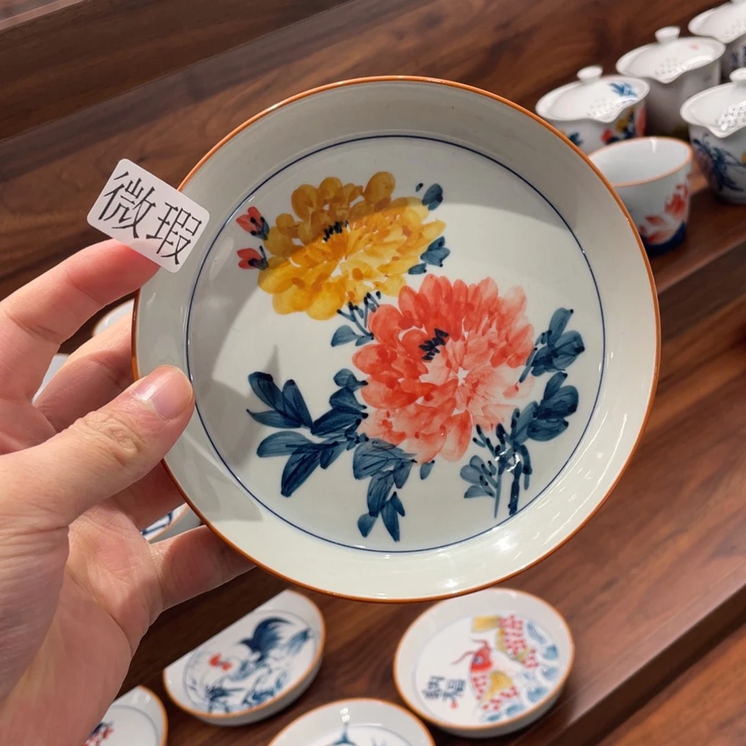 釉下手绘茶具微瑕