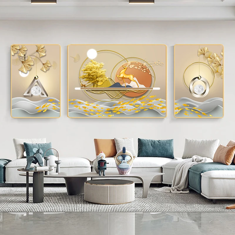 简约沙发背景墙装饰画客厅抽象挂画大气轻奢餐厅高档三联画挂画