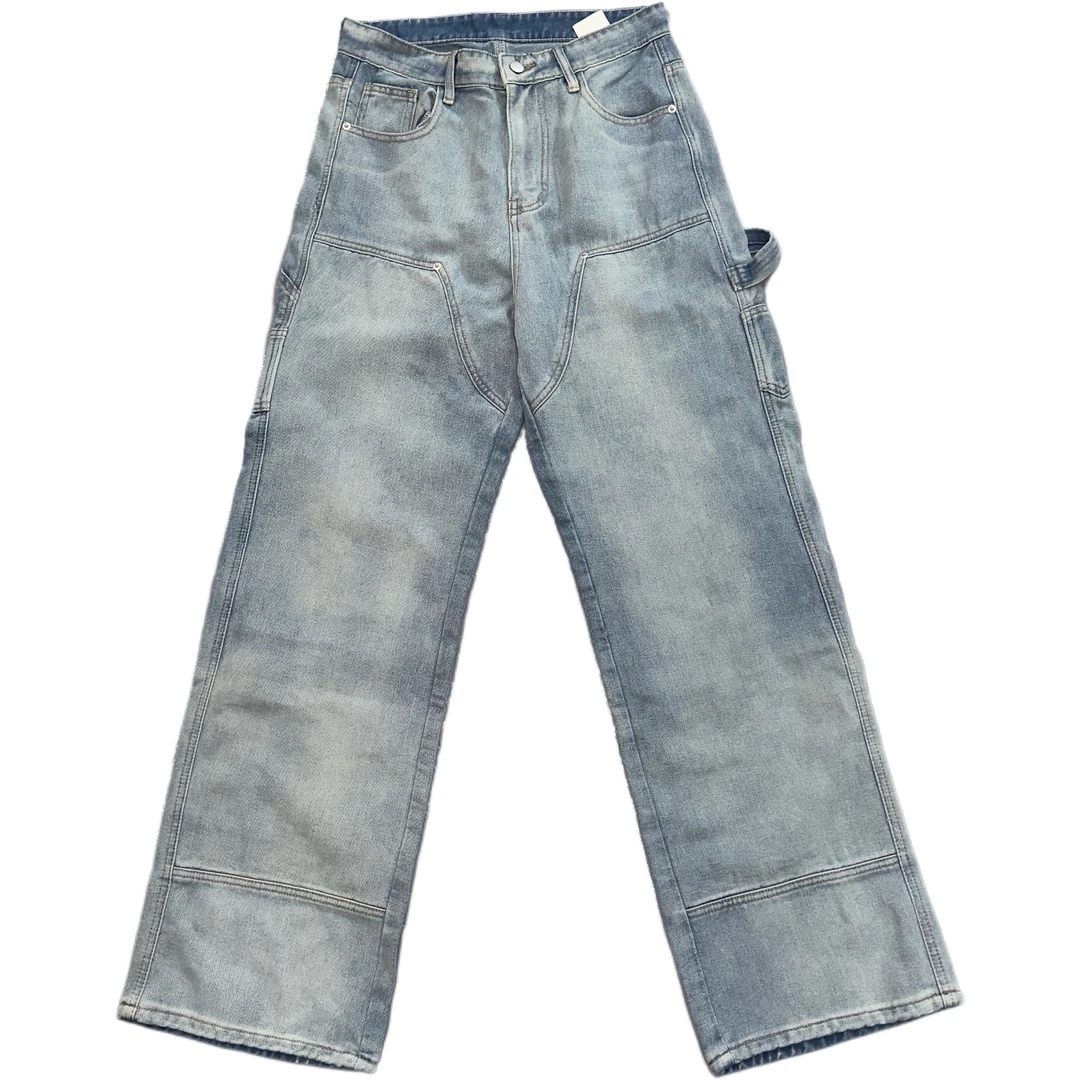 做旧水洗双膝直筒牛仔伐木工裤71021