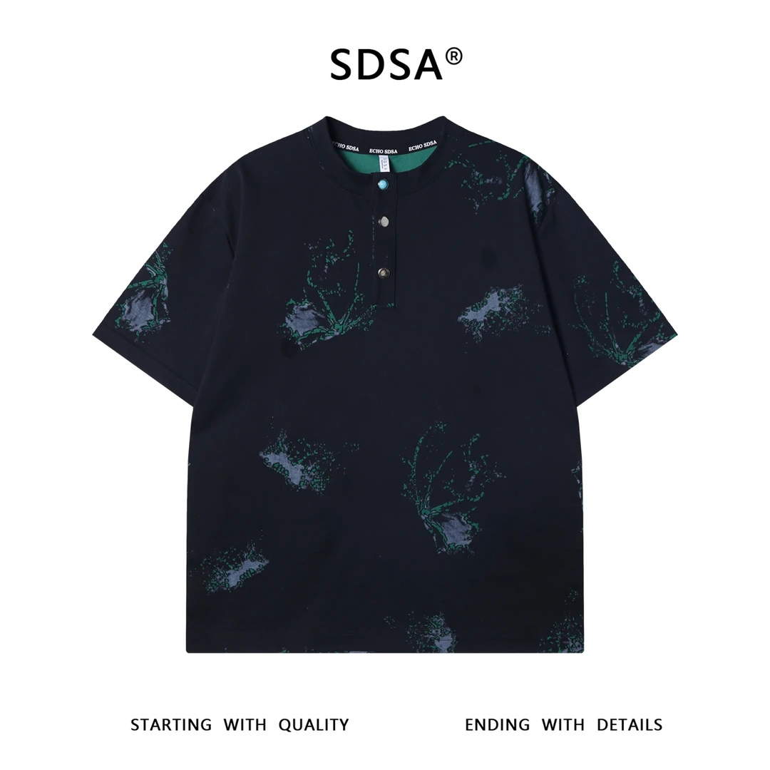 夏季高级感新款韩版撞色半纽扣圆领短袖T恤磨破百搭时尚套头上衣