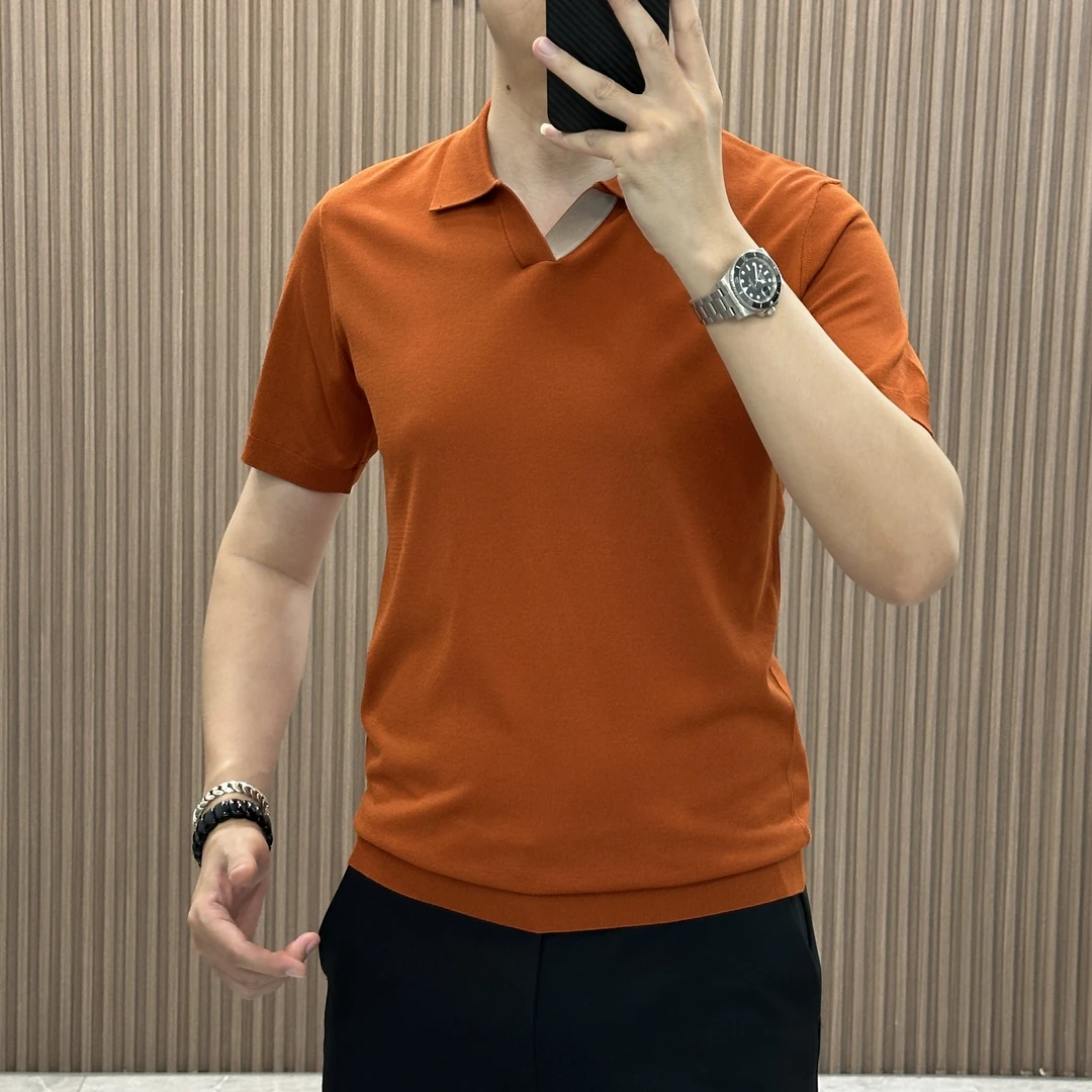 夏季新品轻奢潮流短袖男简约商务polo衫纯色修身高品质t恤103683