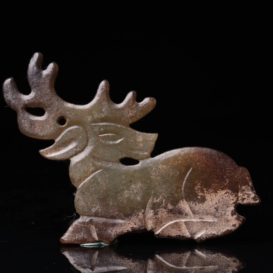 明代和田玉玉鹿花件-NX