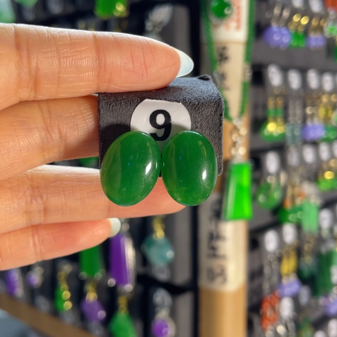 银S925镶嵌翡翠耳饰9