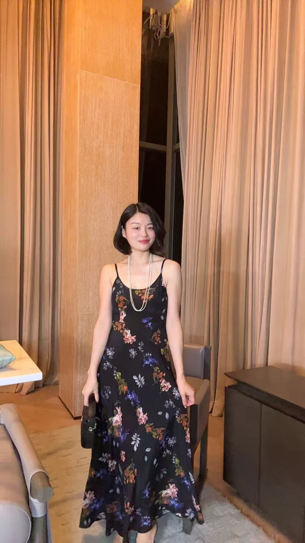 TANTAN  真丝印花吊带连衣裙1593