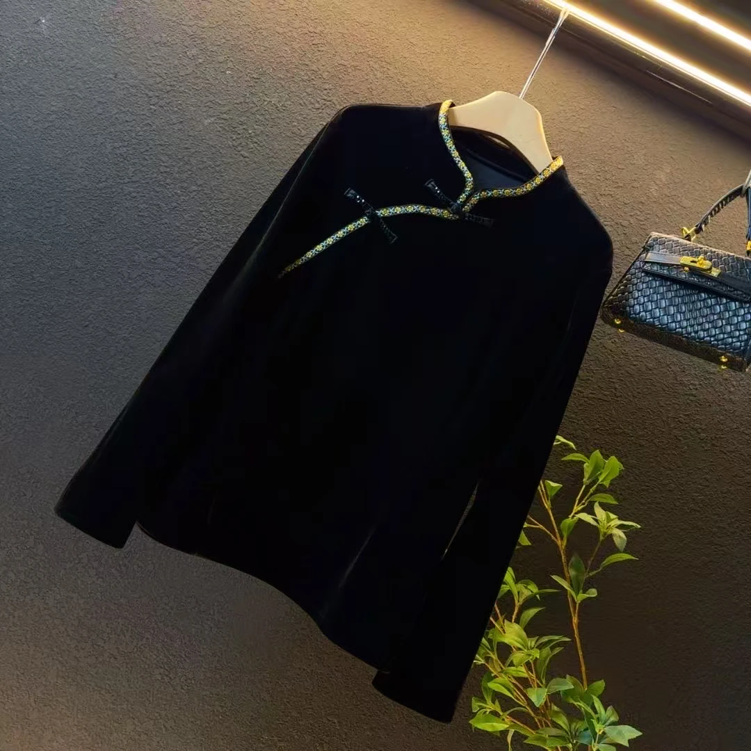 新款大码2025冬季加厚丝绒中式国风显瘦百搭上衣/33569