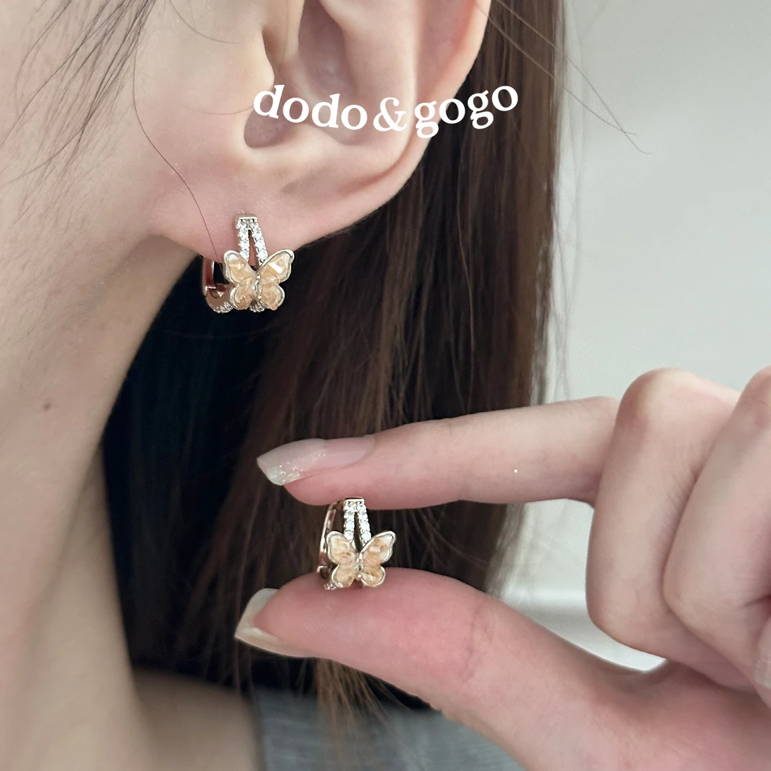 DODOGOGO 合金合成锆石耳饰 流光蝶语耳扣气质时尚百搭精致耳环女