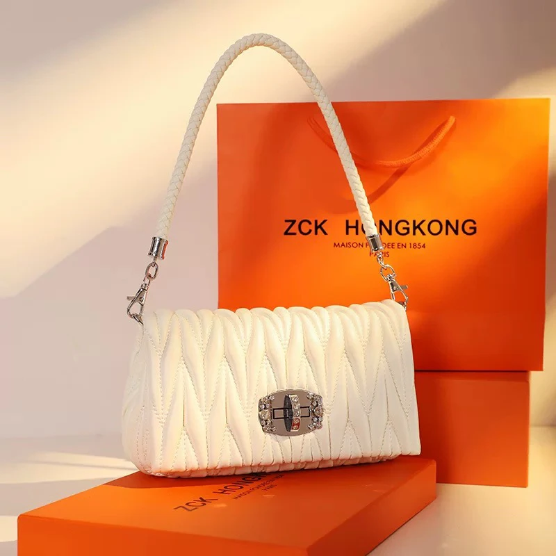 三根锁扣耐刮印花纯色港风单肩包肩包小包包夏季