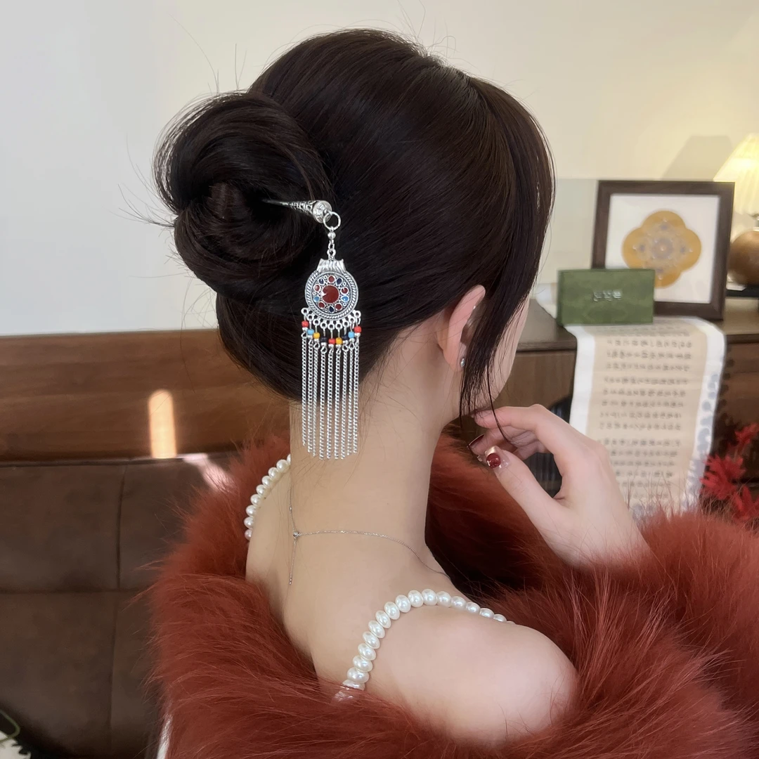 新中式古风流苏发簪女高级感气质发钗步摇后脑勺盘发簪子汉服头饰