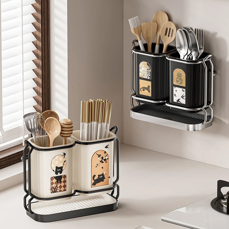 厨房筷子筒台面筷篓餐具勺子沥水纳盒家用壁挂免打孔筷笼置物