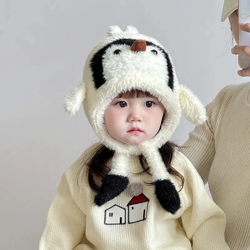 儿童帽子冬季可爱超萌企鹅男宝宝女童加厚毛绒帽保暖加绒护耳冬天